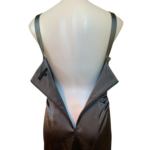 David Meister Silver Gray Ruched Sheath Dress Beaded Bow Front Size 10 USA - Picture 6 of 9